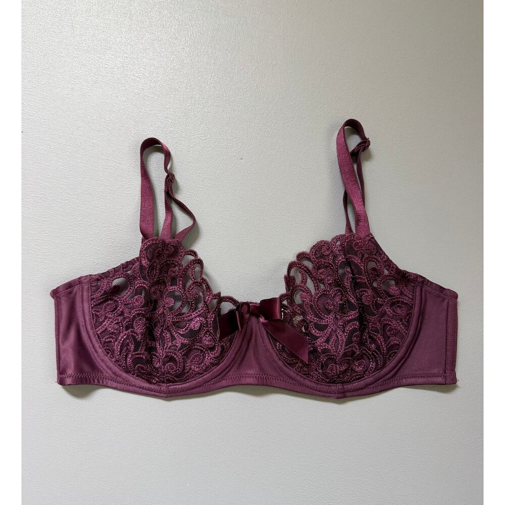 Vintage Y2K Victorias Secret Deep Purple Lace Bow Bra, 36B